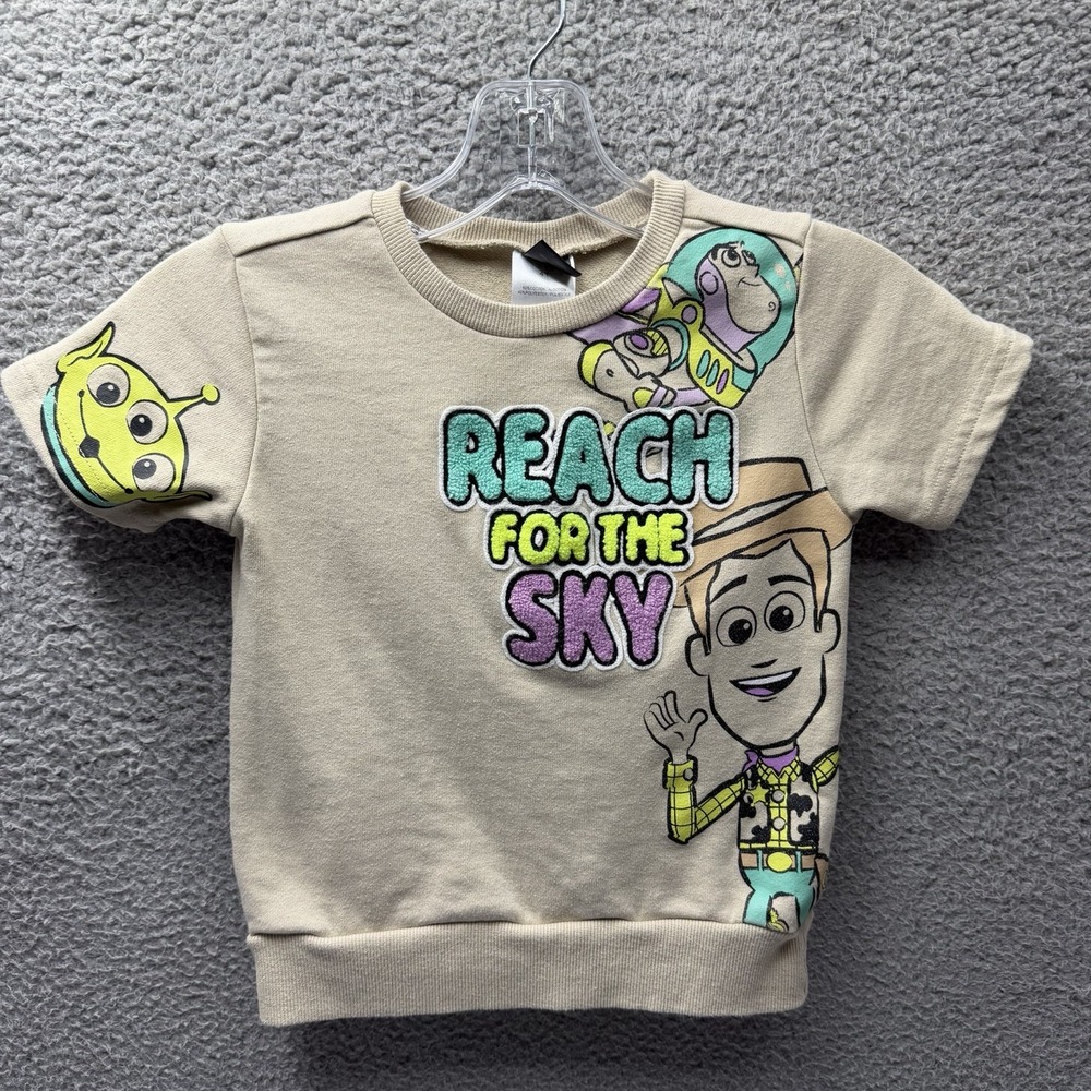 Disney Shirt Toddler Boy Size 4T Beige Toy Story Reach For The Sky Graphic Shirt